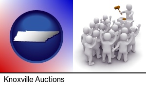 Knoxville, Tennessee - a 3d auction rendering, showing an auctioneer, a hammer, and bidders