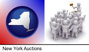 New York, New York - a 3d auction rendering, showing an auctioneer, a hammer, and bidders